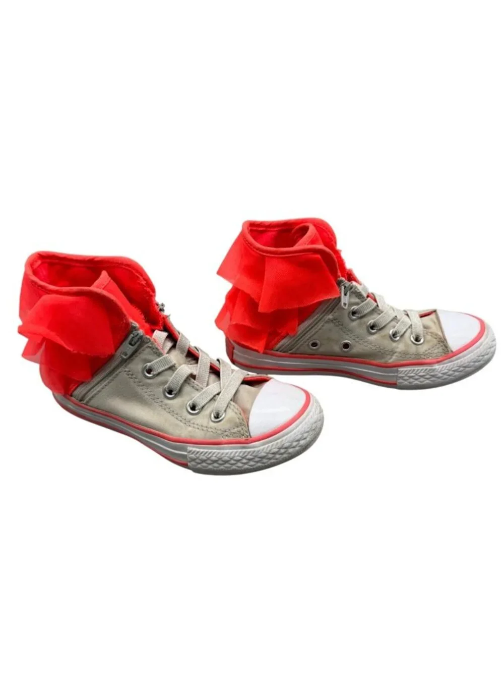 Converse All Star Chuck Taylor High-Top Sneakers With Red Ruffle Accents 11 READ